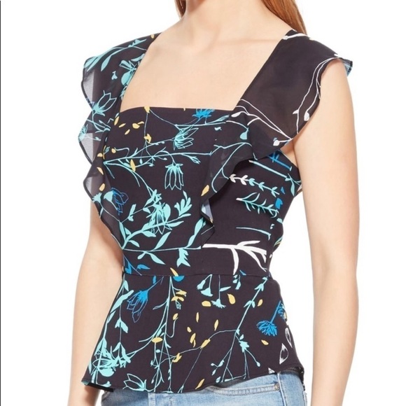 Parker Jess Floral Print Peplum Top Navy Blue Ruffle Sleeveless Women’s Small S - Picture 11 of 11